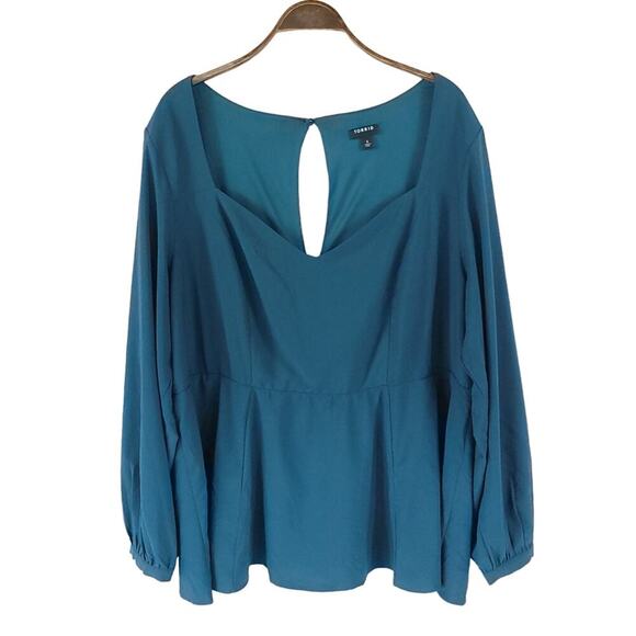 Torrid Peplum Blouse Crepe Sweetheart Neck Long Sleeve Top - Picture 4 of 13